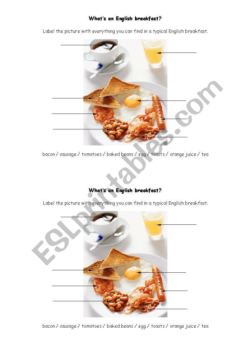 Whats an English breakfast? worksheet