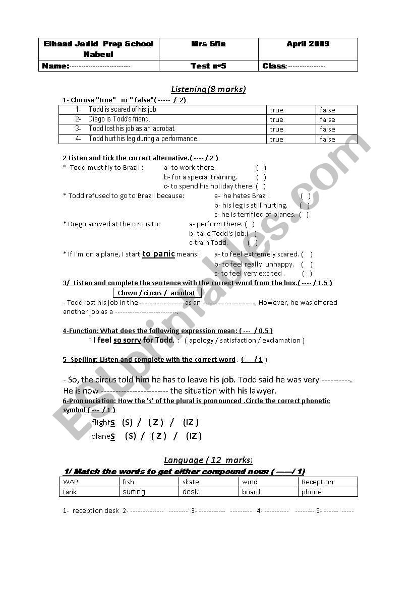 9th ordinary test n5 worksheet