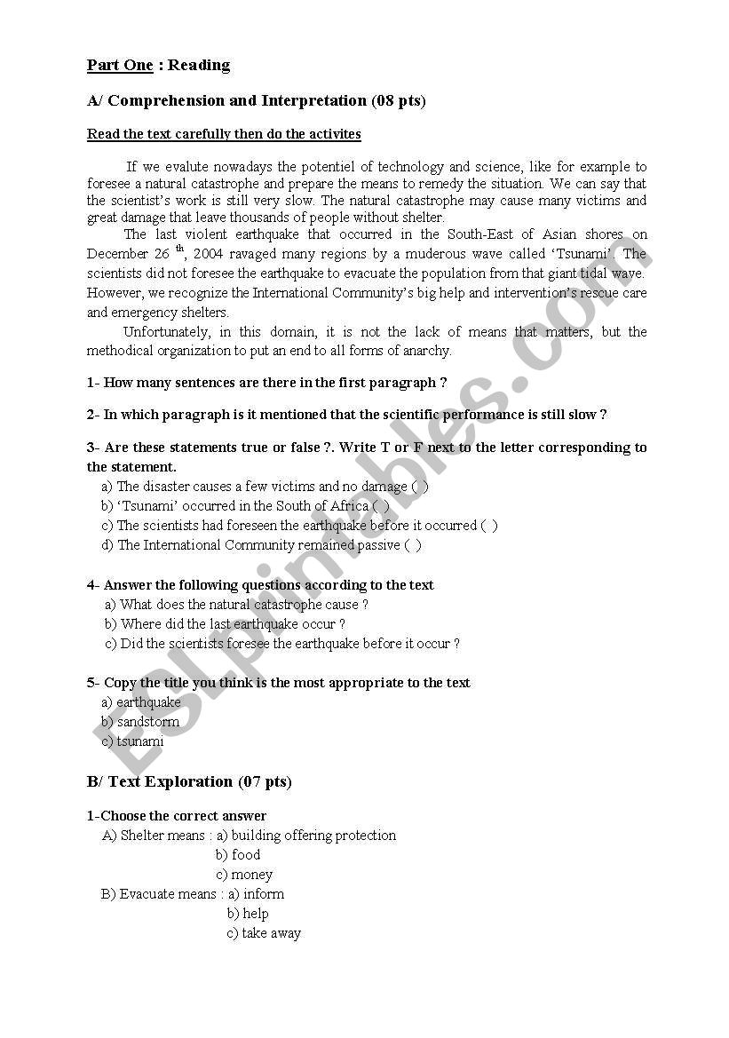 exam sample  worksheet