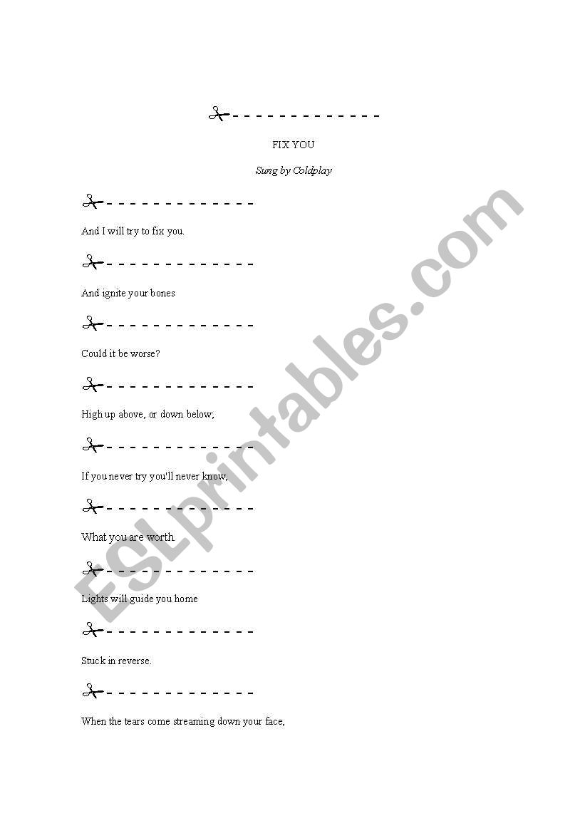 FIX YOU- PRESENT SIMPLE worksheet