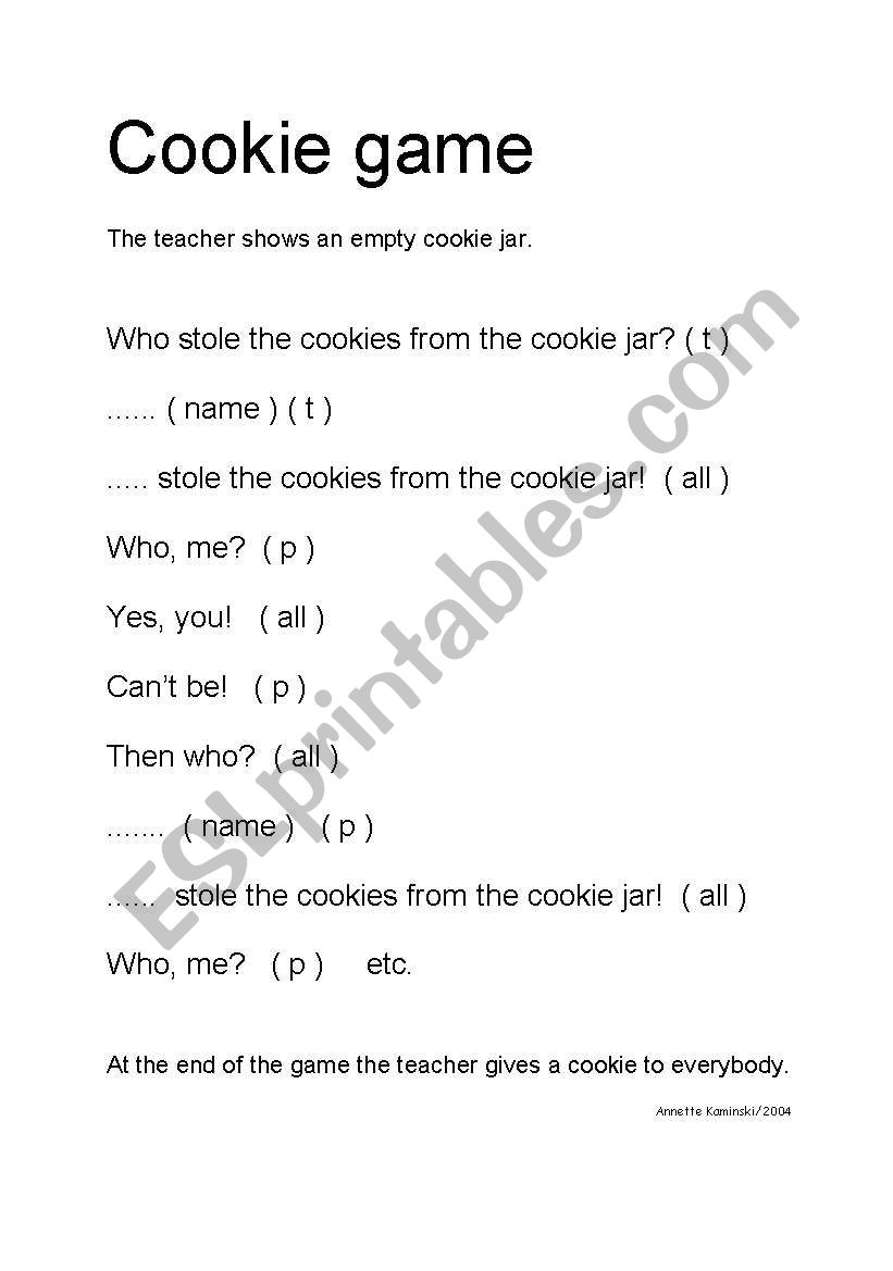 cookie game worksheet