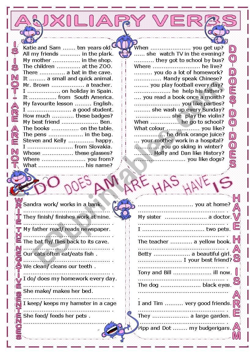 Auxiliary verbs DO HAVE BE worksheet