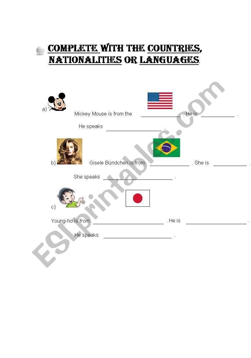 Countries and Nationalities worksheet