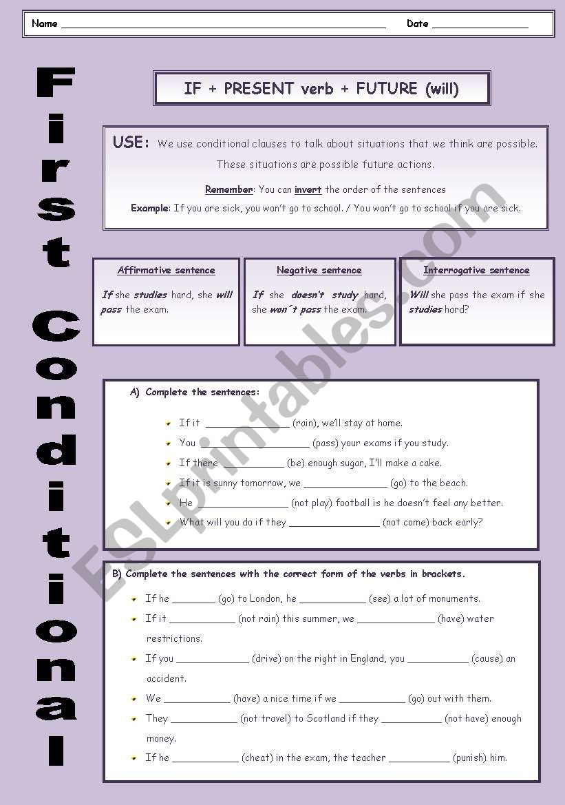 First Conditional Worksheet worksheet