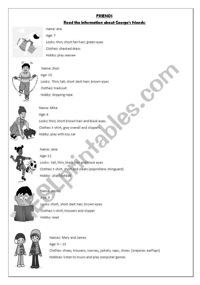 friends oral exercise worksheet