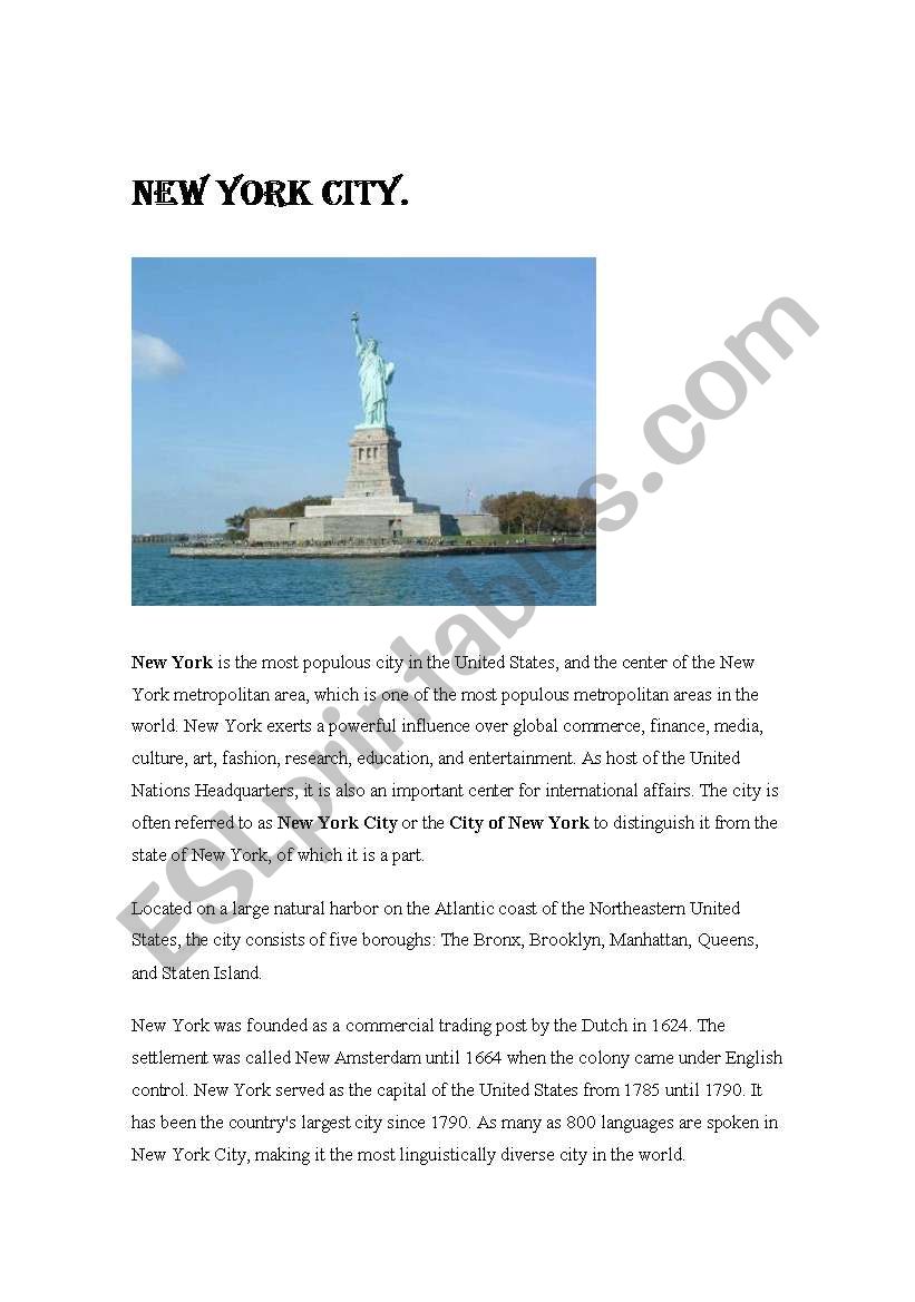 New york! worksheet