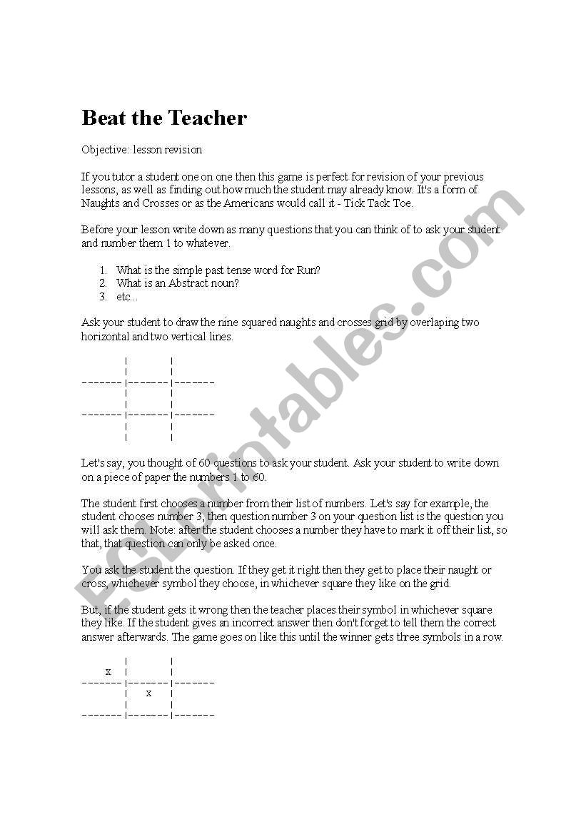 Beat The Teacher worksheet