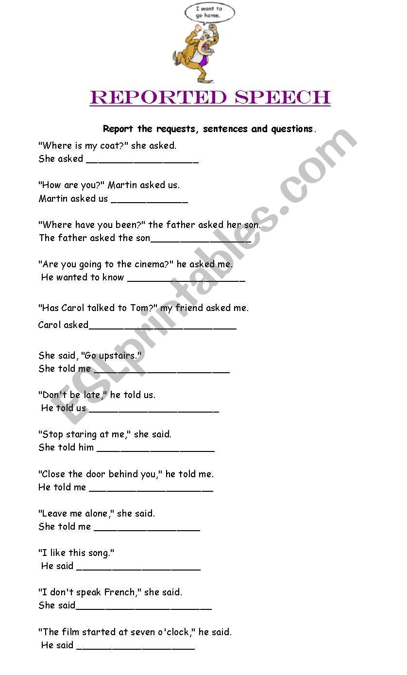 reported speech worksheet