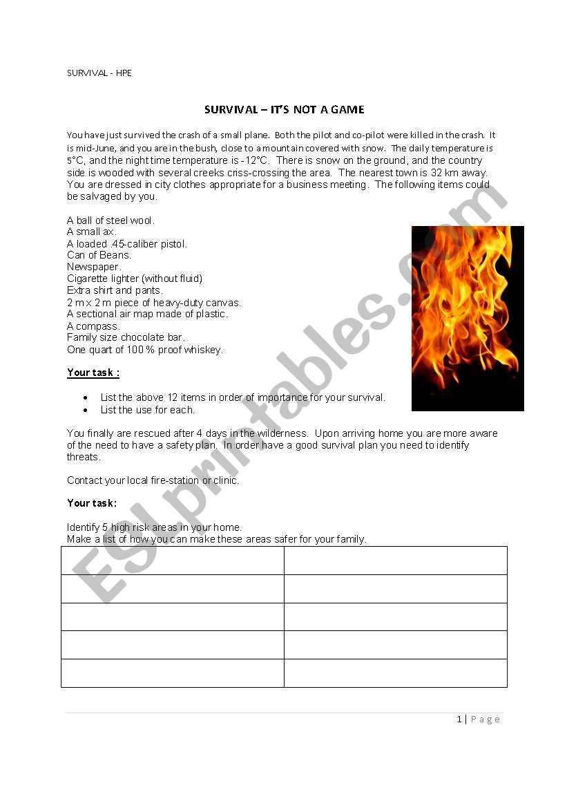 SURVIVAL 1 worksheet