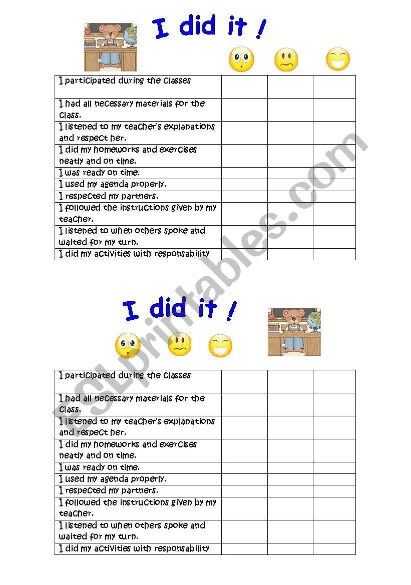 self-evaluation worksheet