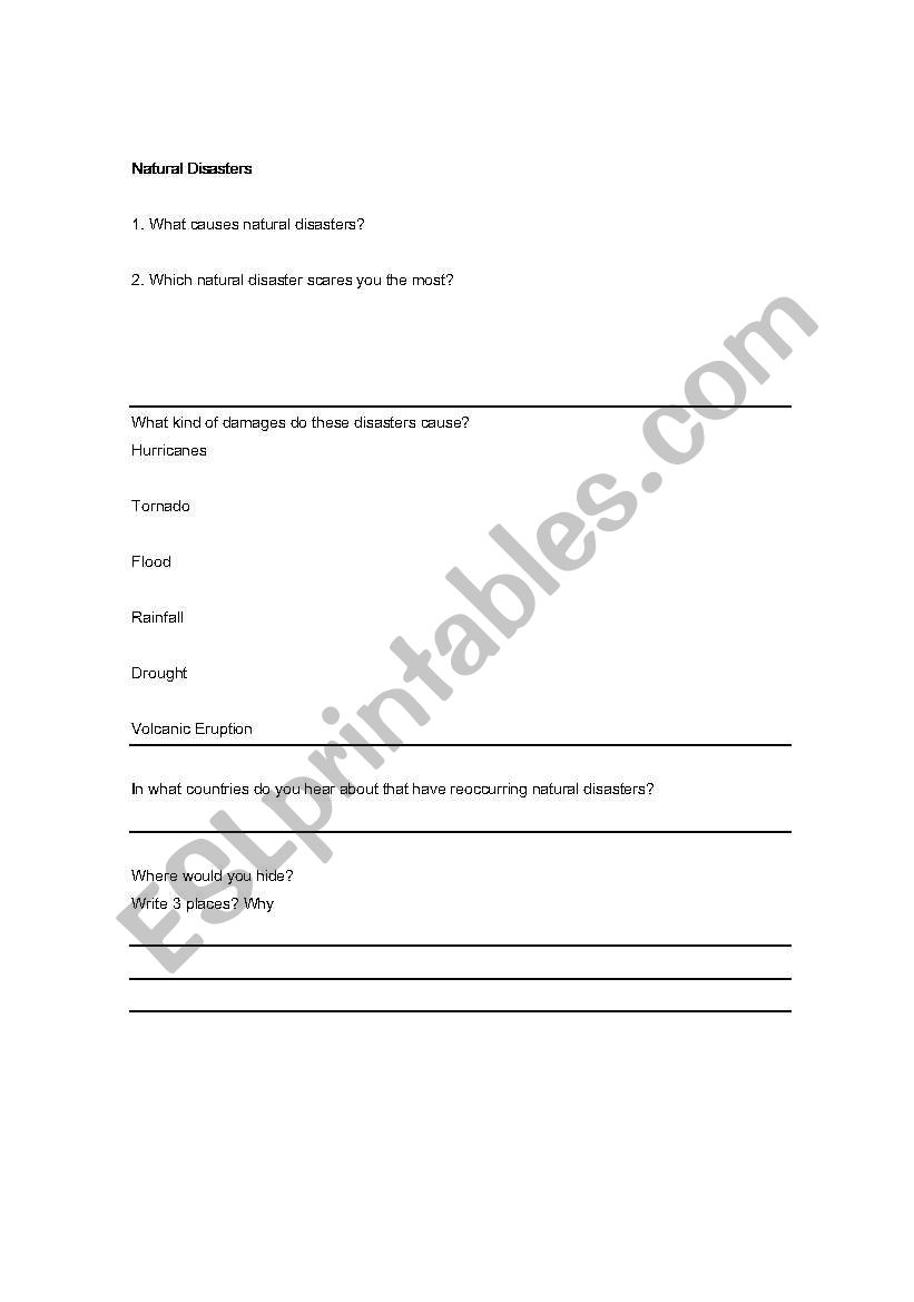 Natural Disasters worksheet