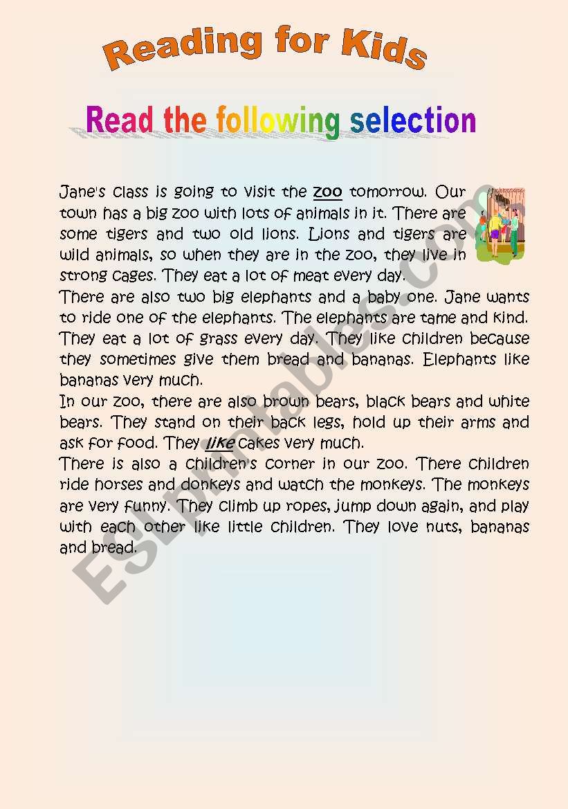 Reading for kids worksheet