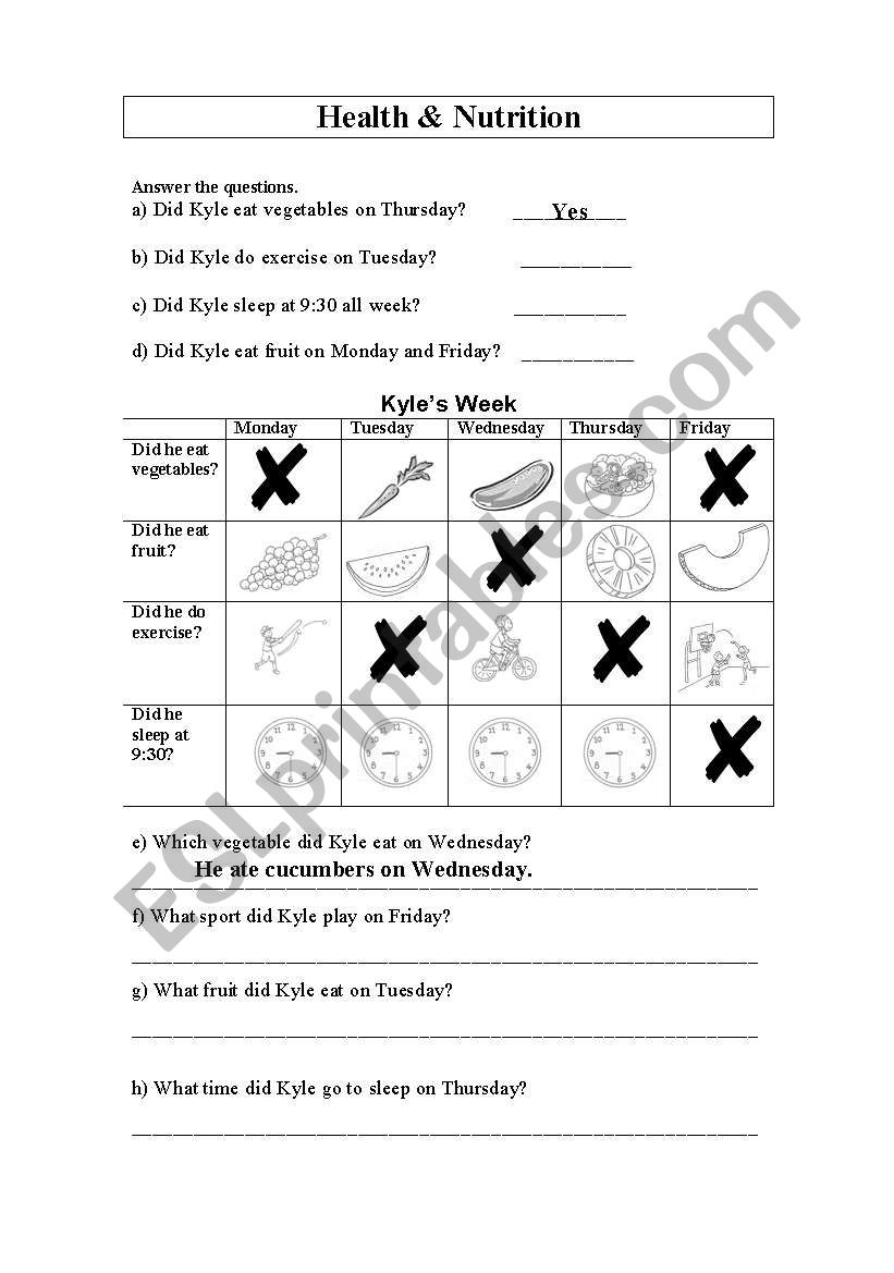 Health & Nutrition worksheet