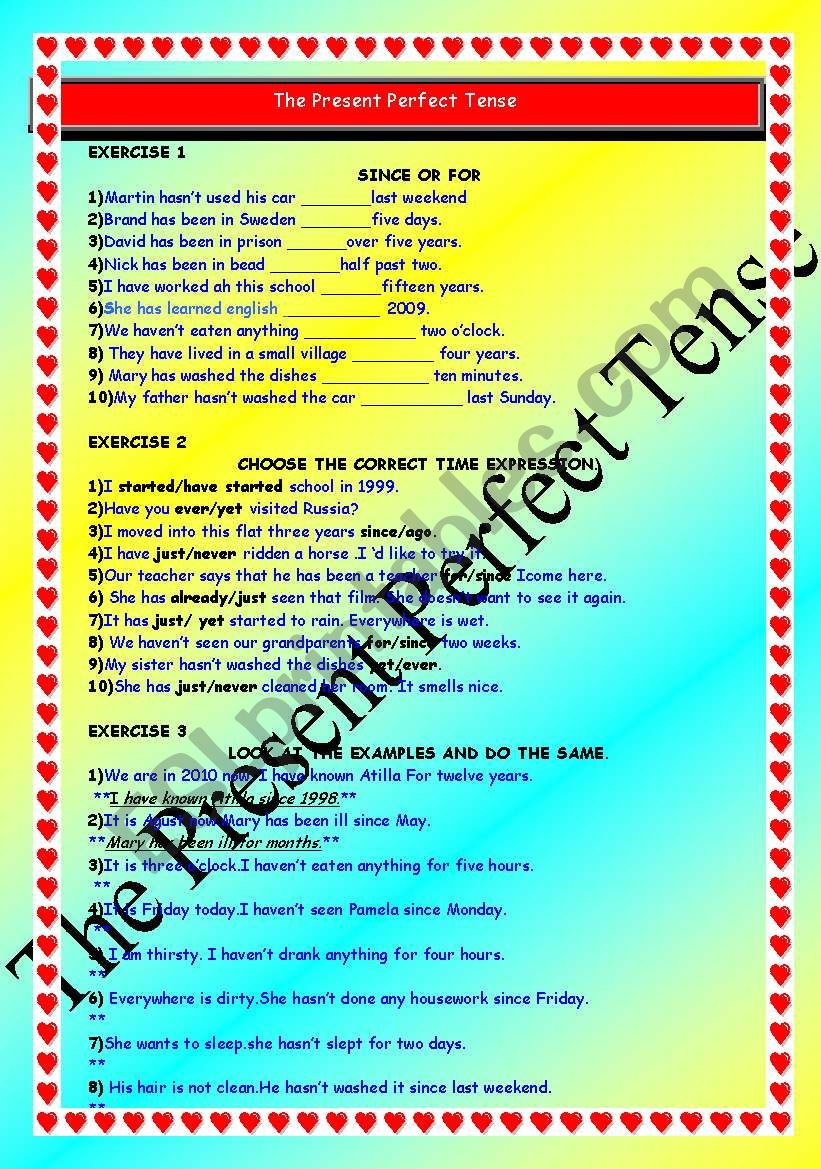 PRESENT PERFECT TENSE worksheet