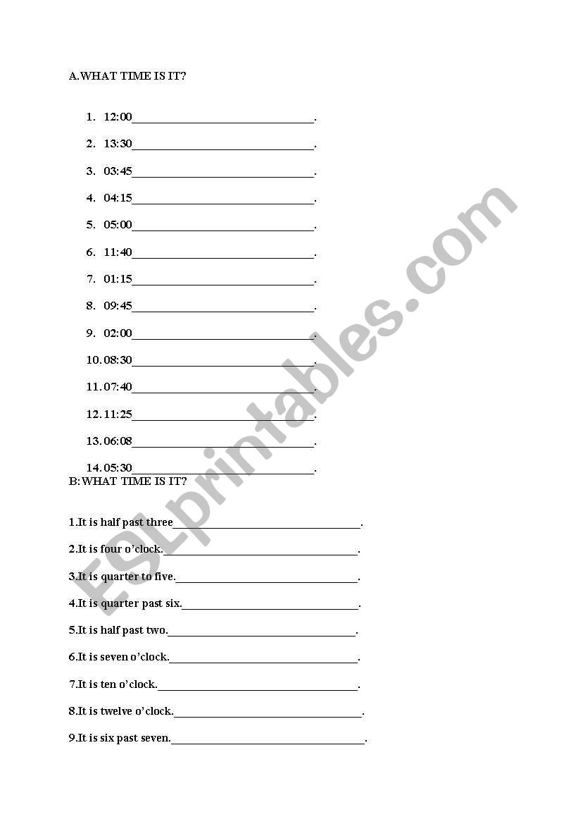 TIME worksheet