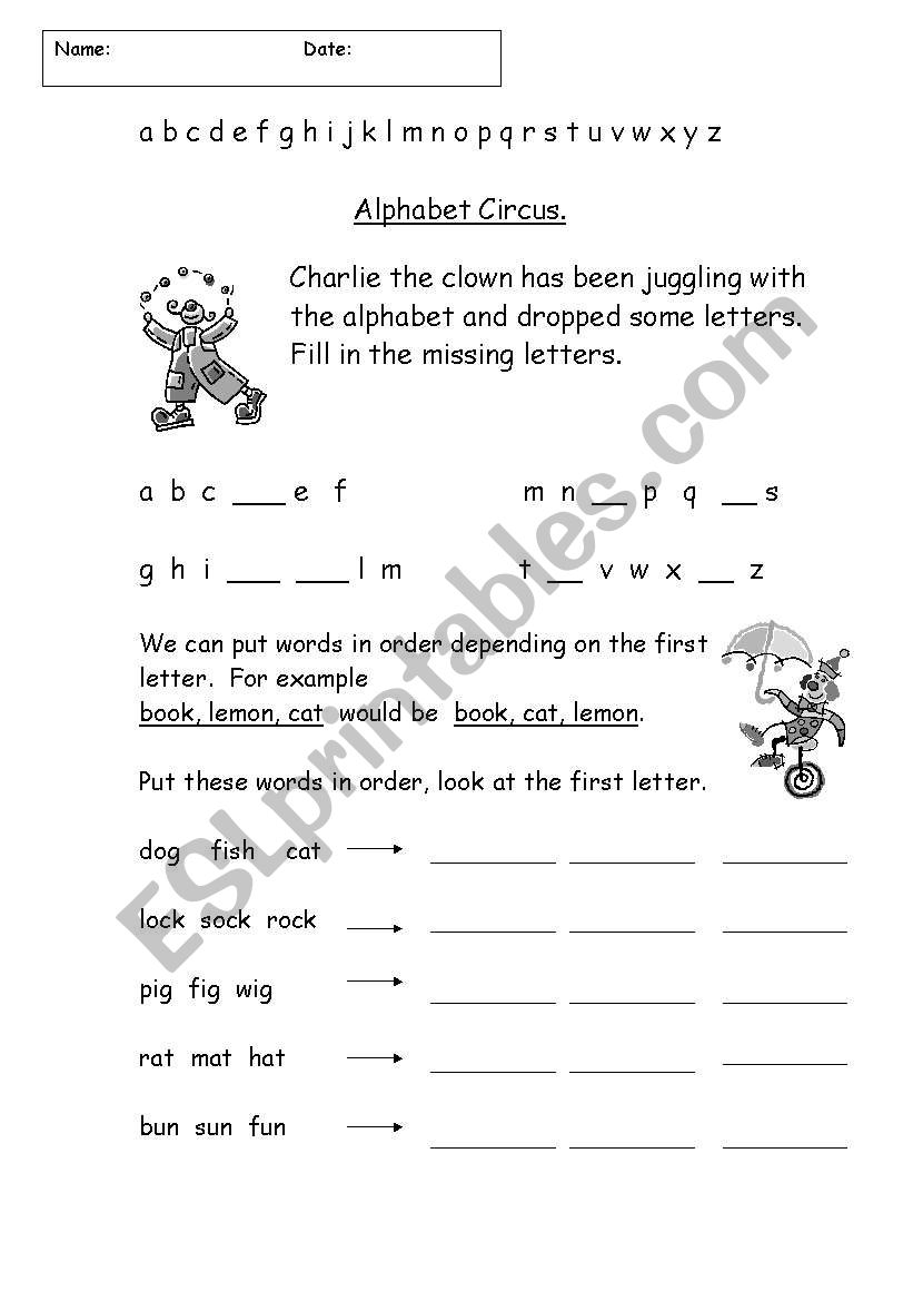 alphabet circus worksheet