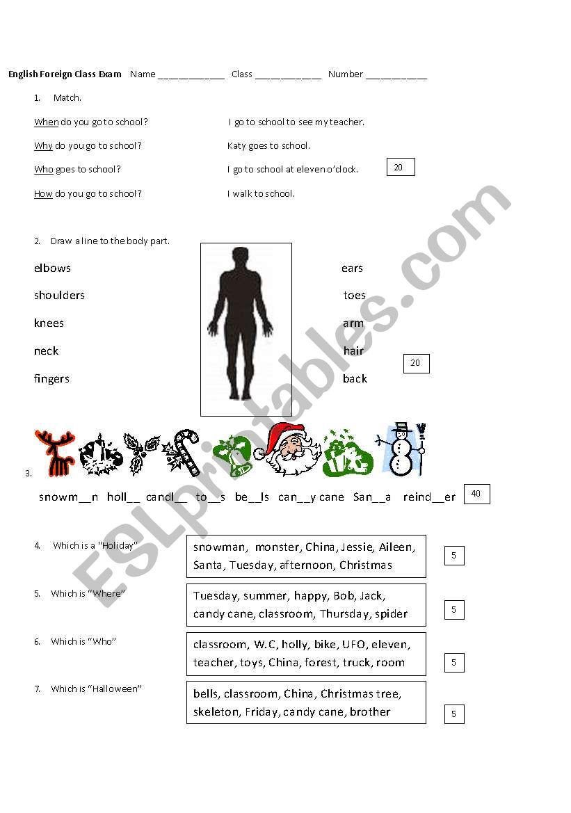 Test for ESL Grade 5 worksheet