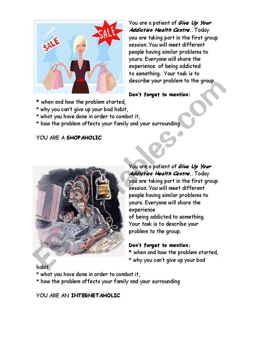ADDICTIONS - GROUP ROLE-PLAY worksheet
