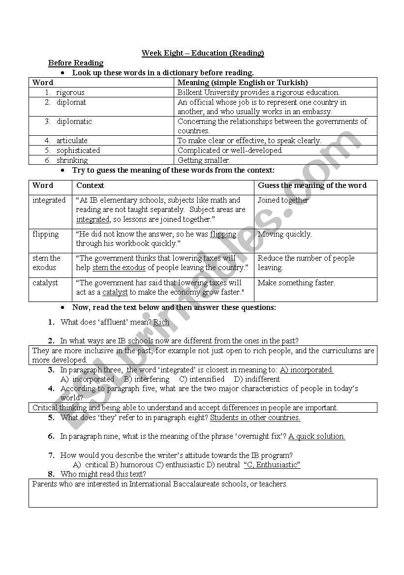 education worksheet