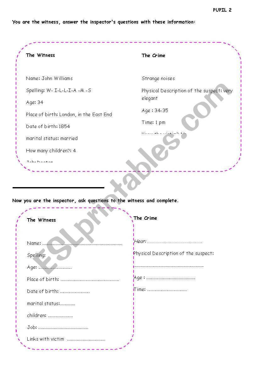 pairwork worksheet