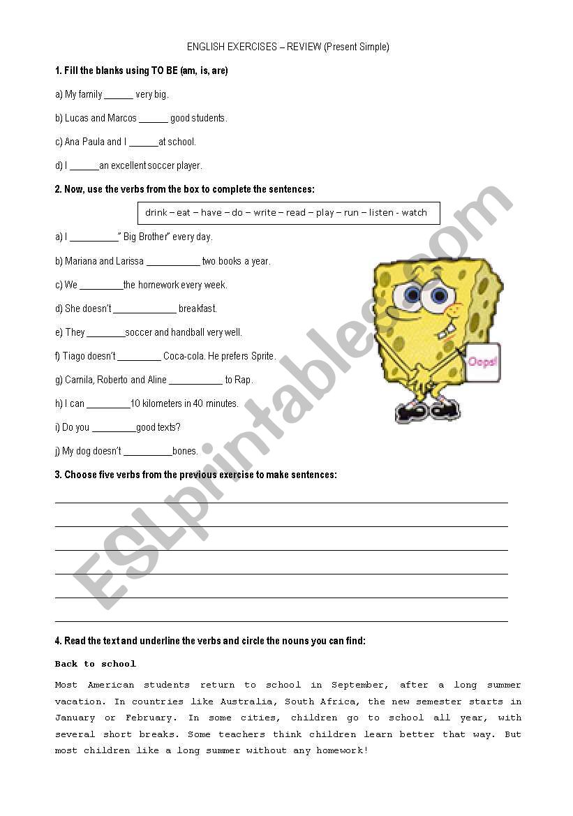 Simple Presente- Review worksheet