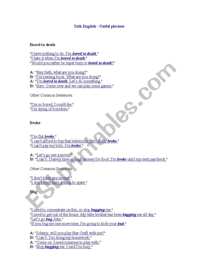 talk English worksheet