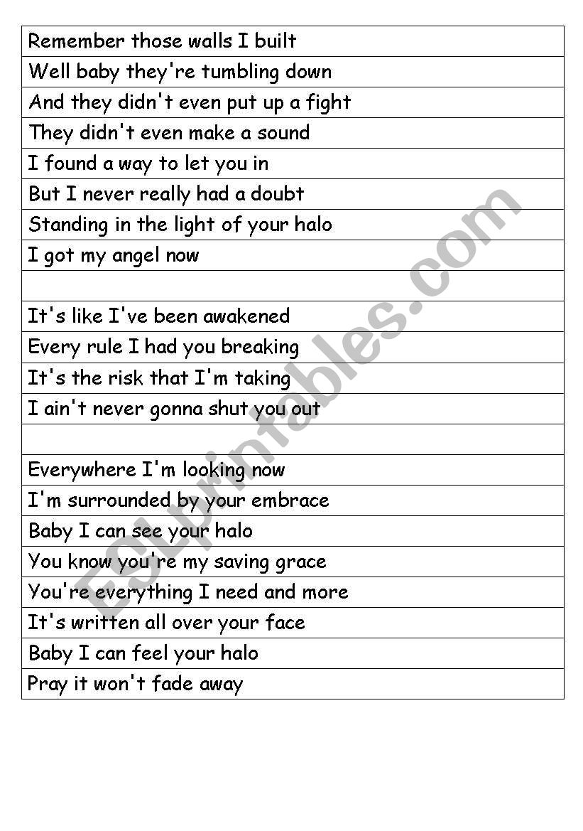 HAlo song worksheet