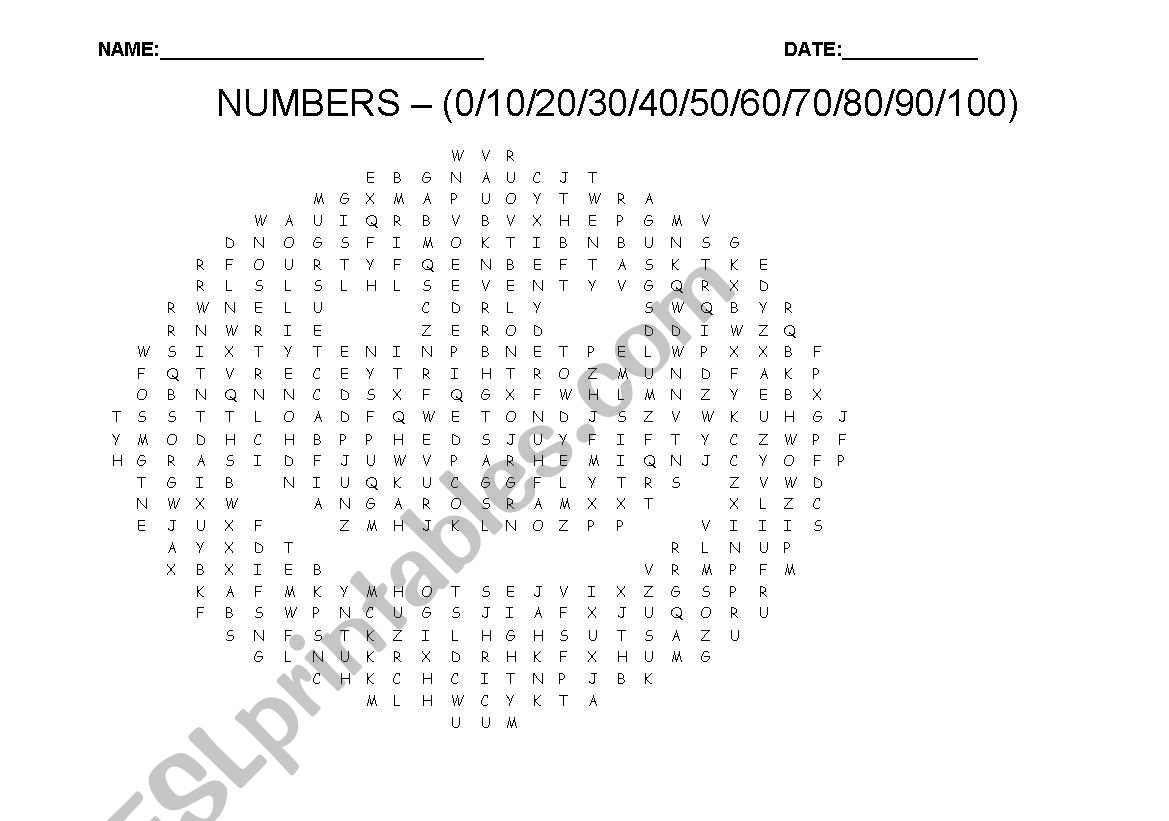 NUMBERS worksheet