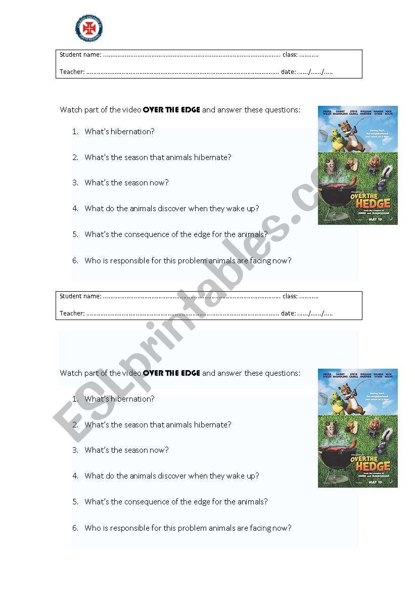 Over the edge - film activity worksheet