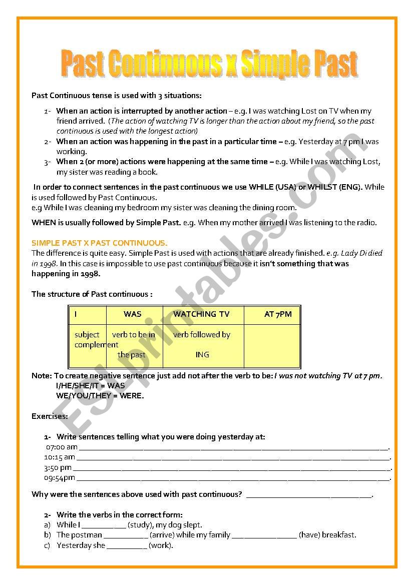 Past Continuous x Simple Past worksheet