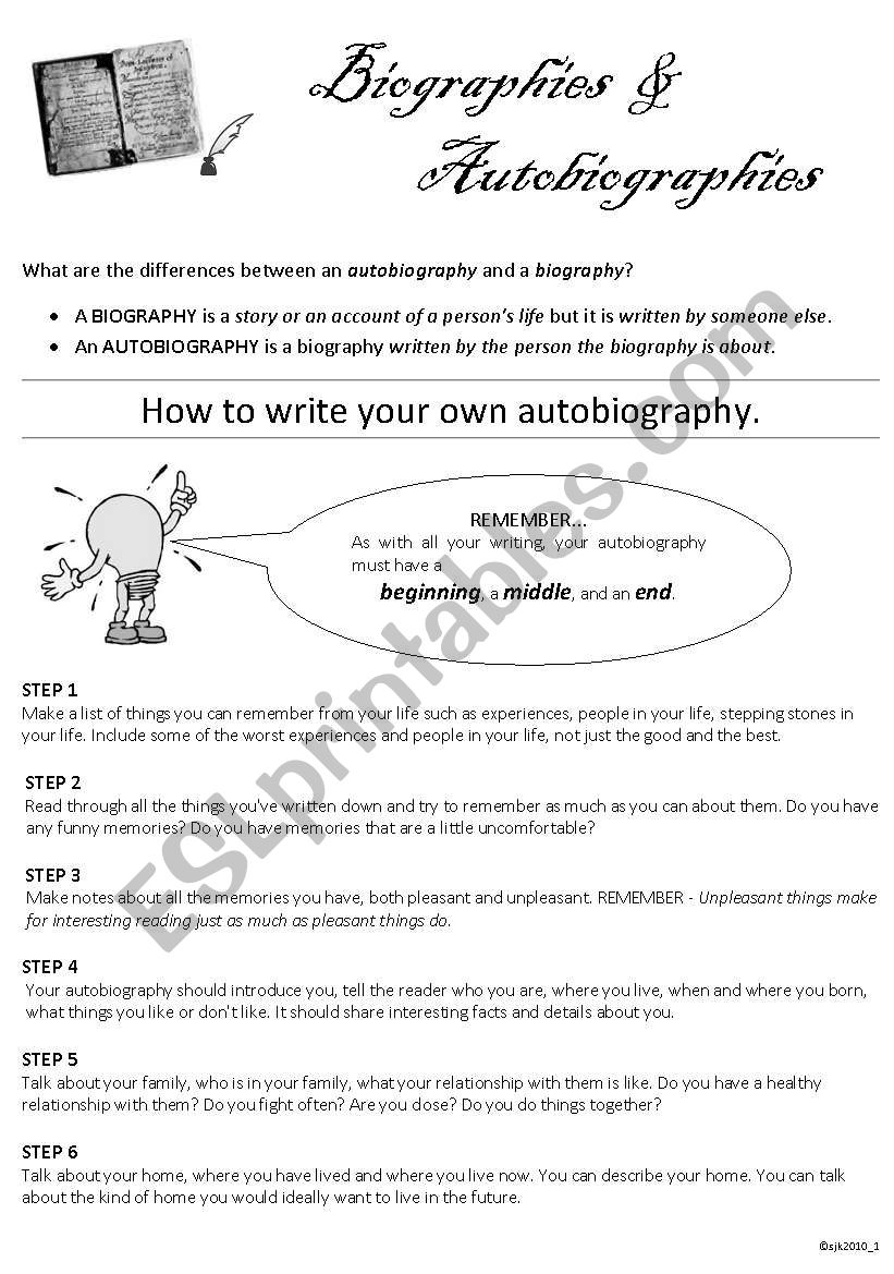 writing autobiography worksheet