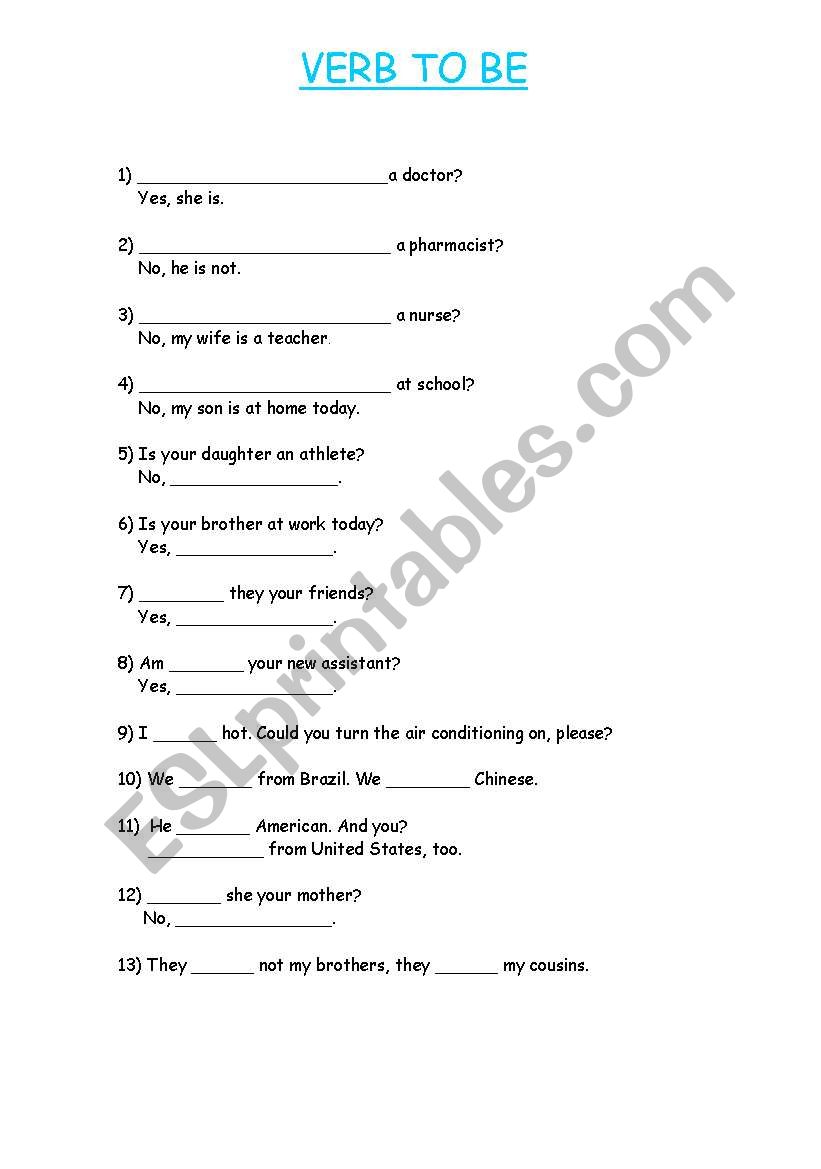 Verb to be exercises worksheet