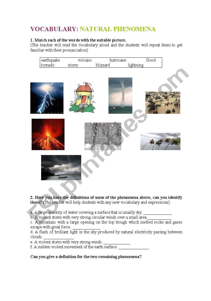 natural phenomena worksheet