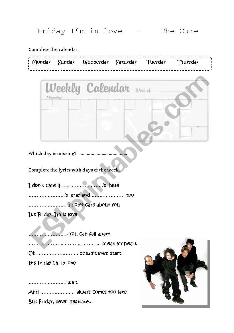 Friday Im in love worksheet