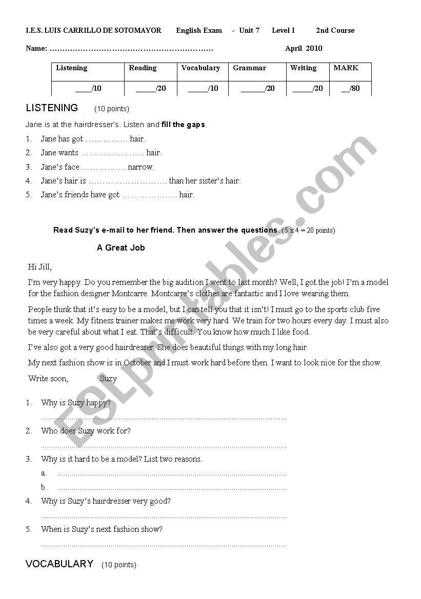 test on comparatives worksheet