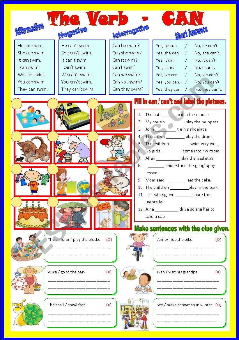 Auxiliary Verb - Can / Cant  (B/W & Keys)