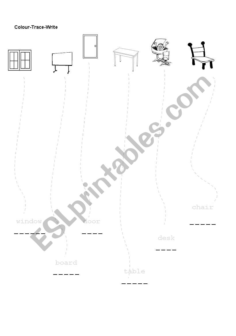 tracing classroom objects worksheet