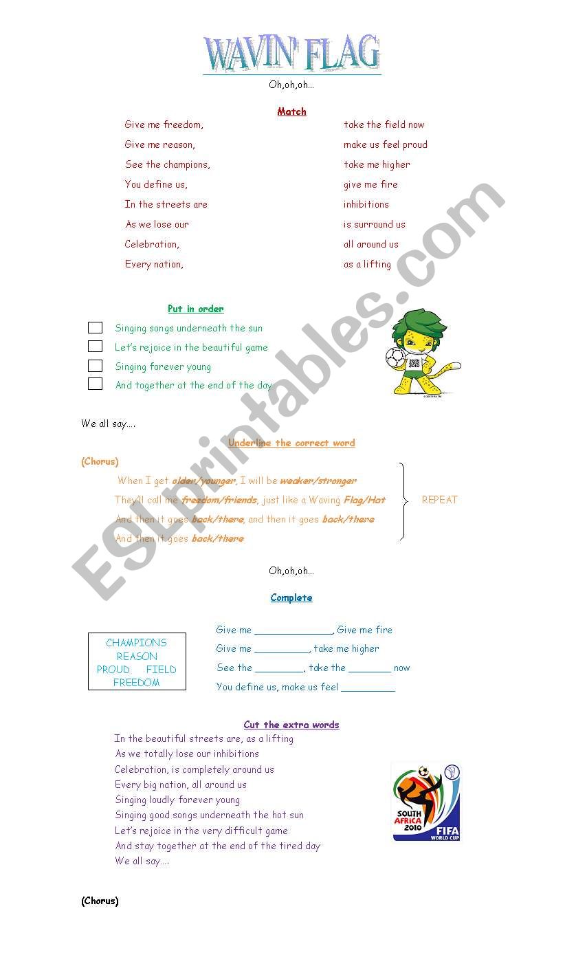 Wavin Flag worksheet