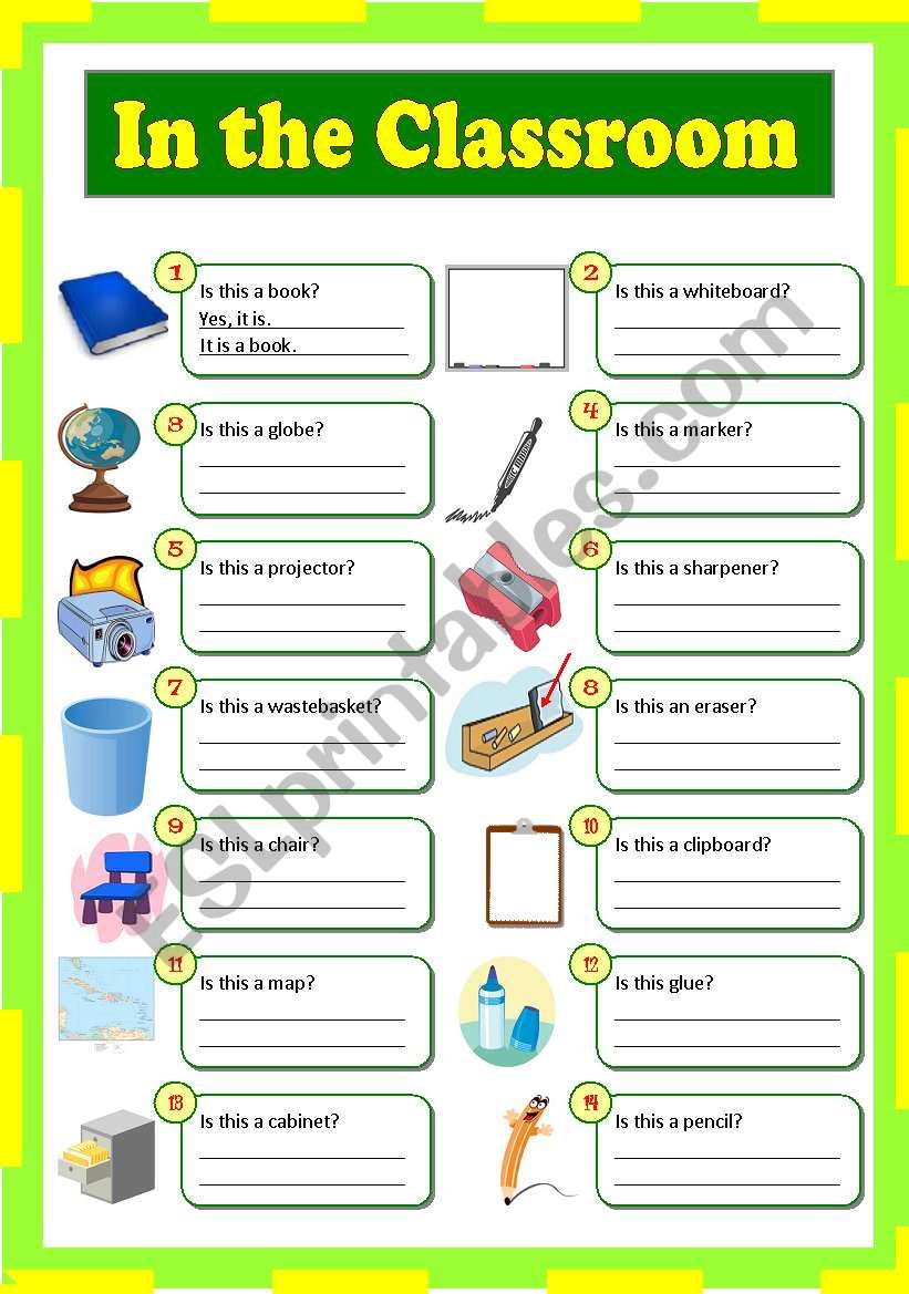 In the Classroom (B/W) worksheet