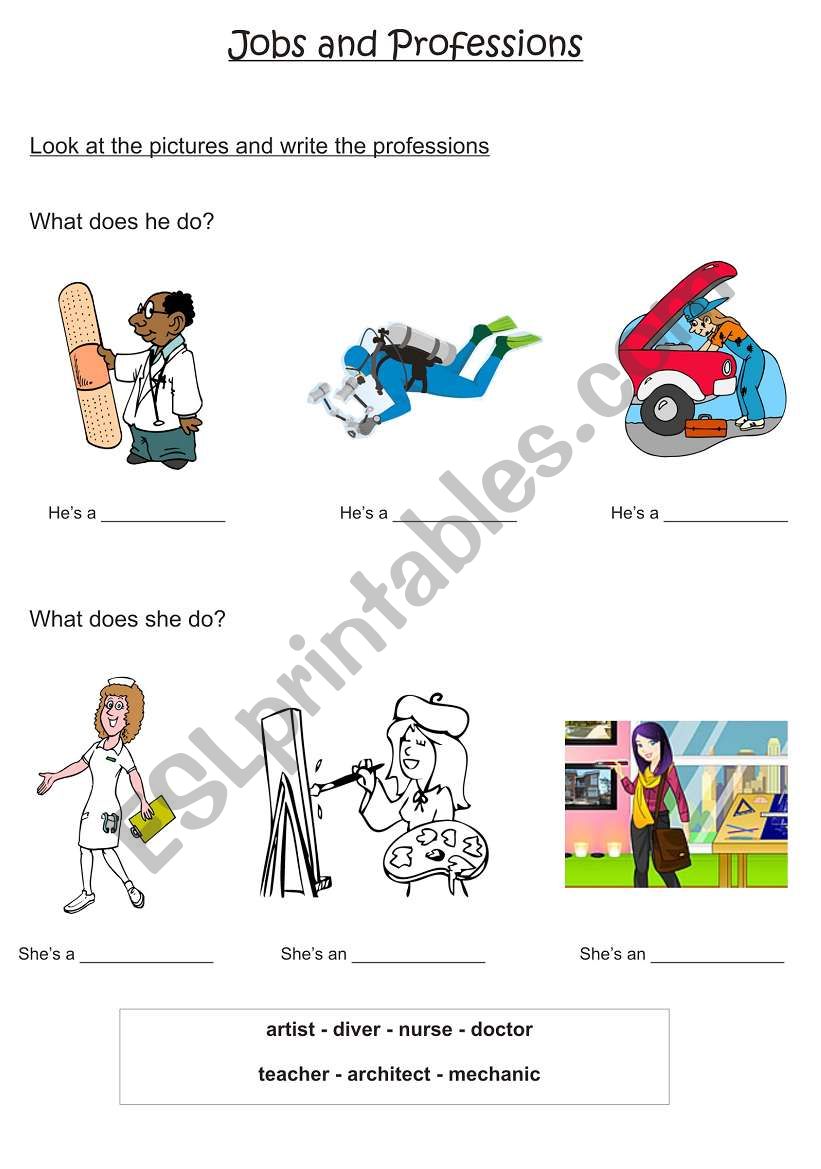 Jobs and Professions worksheet