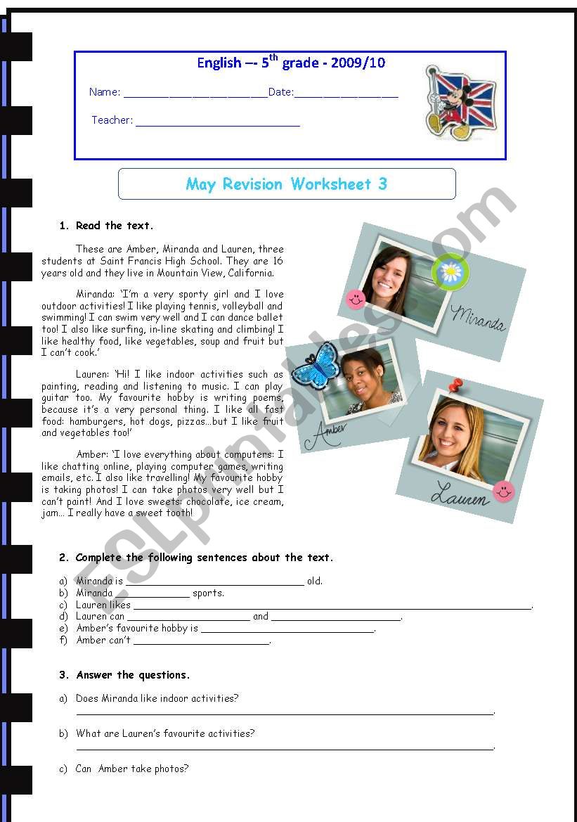 Present Simple Revision Worksheet #3