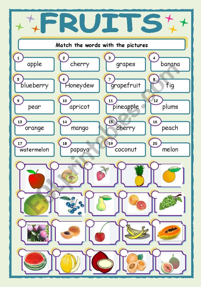 FRUITS worksheet