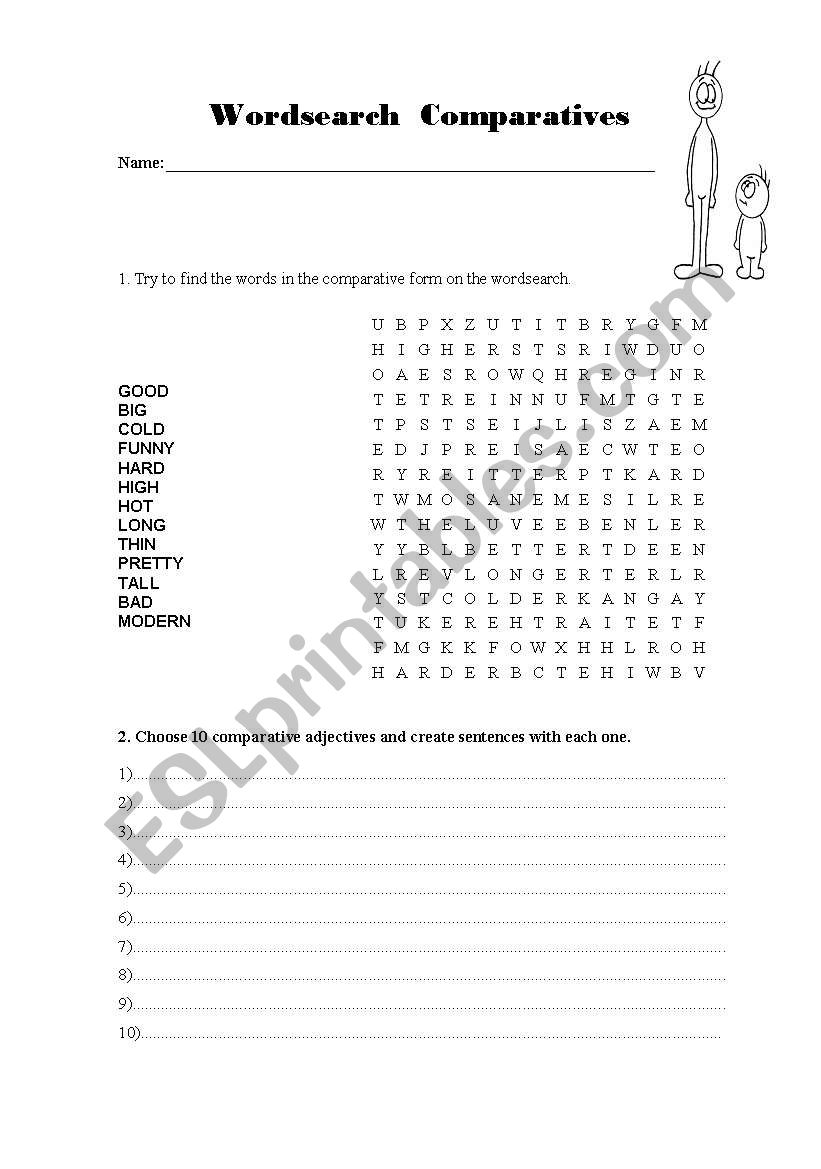 wordsearch comparatives worksheet