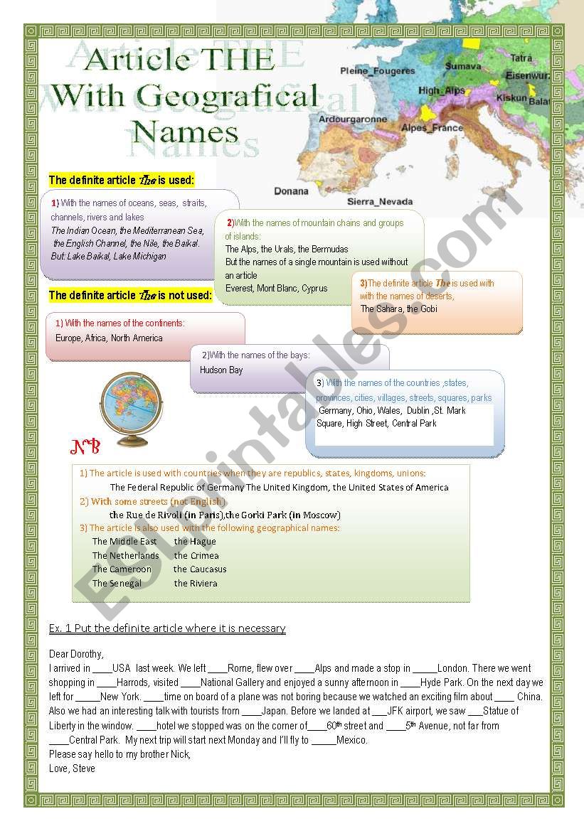 Article THE with Geographical names