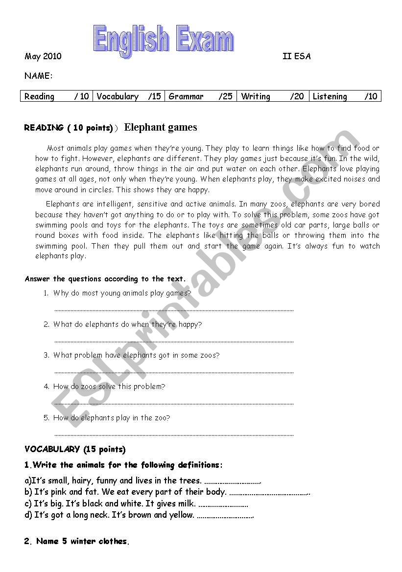 First test third term II ESPA worksheet