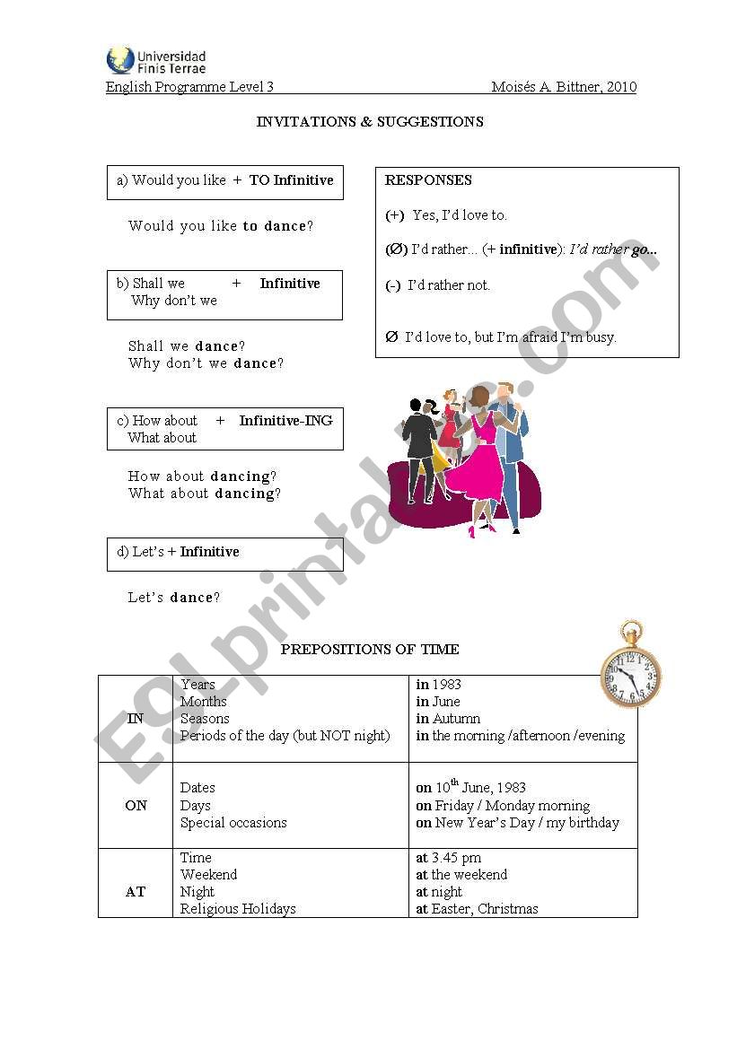 Invitations & Suggestions; Prepositions of Time