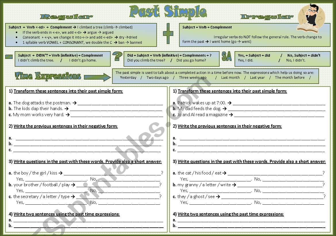 Past simple - Regular & Irregular Verbs - Explanation & Exercises (Fully editable + B&W version included)