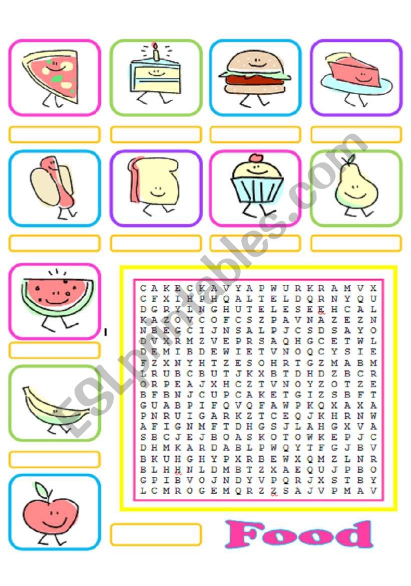 Food wordsearch worksheet