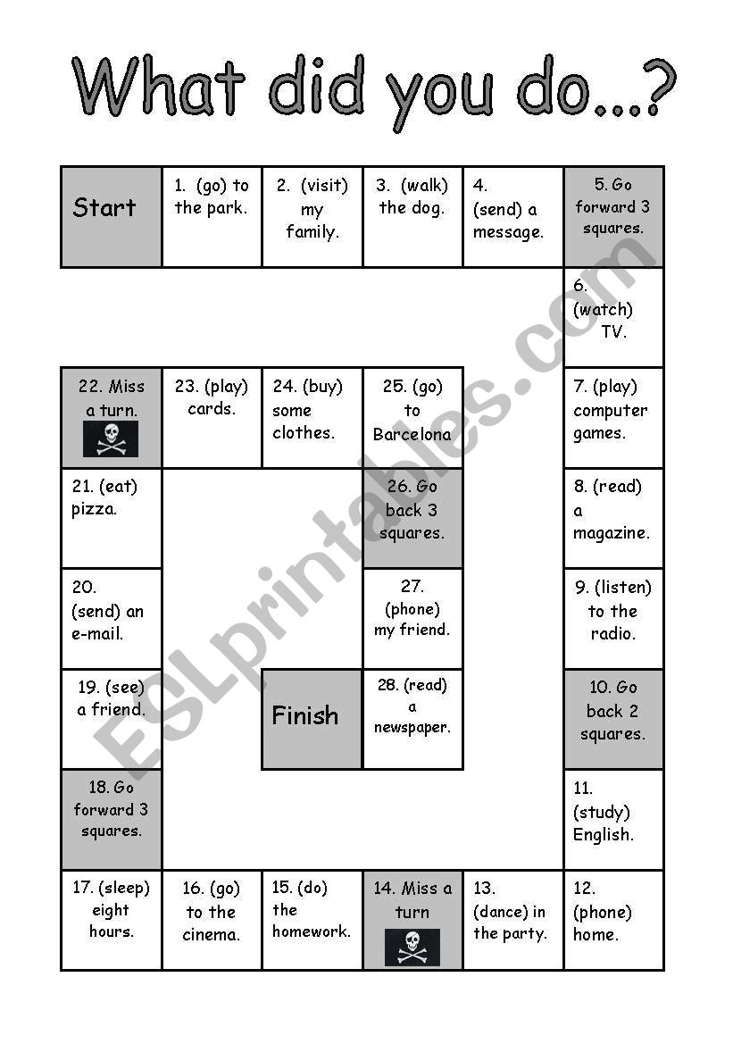 Past simple boardgame worksheet