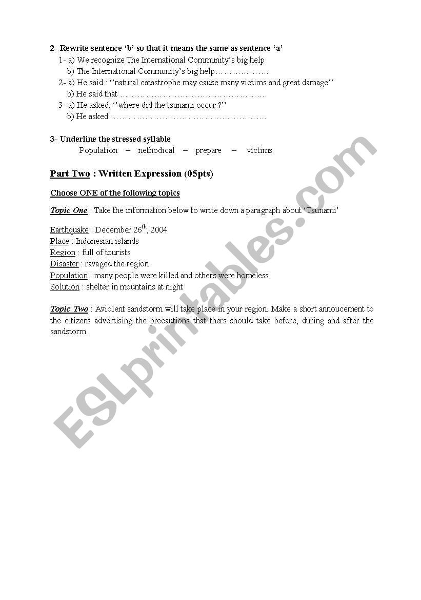 exam sample  worksheet